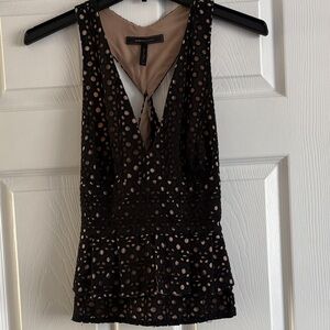 BCBGMaxAzria Black and Tan Sleeveless Lace Blouse